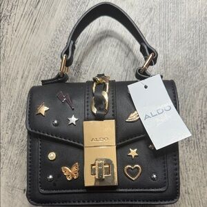 ALDO Black Mini Bag with Gold Accents